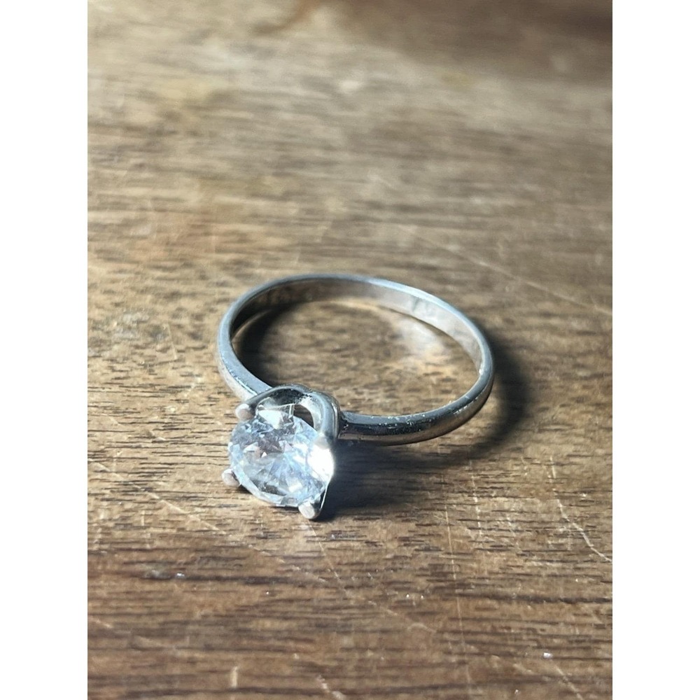 Vtg Sterling Ring And CZ Sz.9.25 Simple Modern Promise Ring